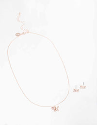 Rose Gold Diamante Butterfly Necklace & Stud Earring Set - link has visual effect only