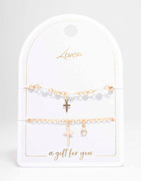 Gold Pearl Cross Charm Bracelet Pack - link has visual effect only