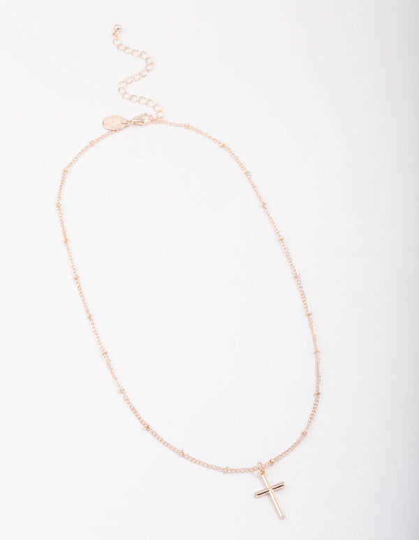 Rose Gold Classic Cross Ball Chain Necklace