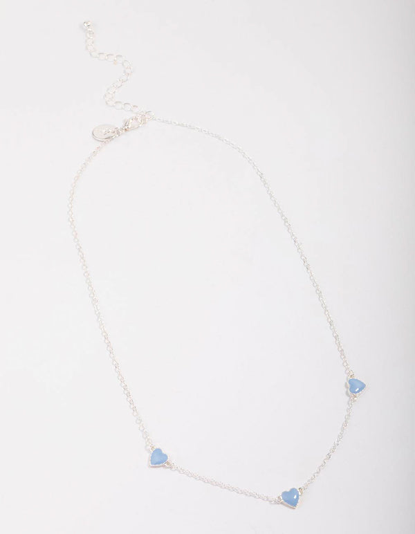 Silver Blue Enamel Heart Chain Necklace