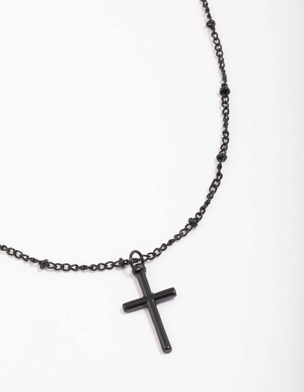 Black Classic Cross Ball Chain Necklace