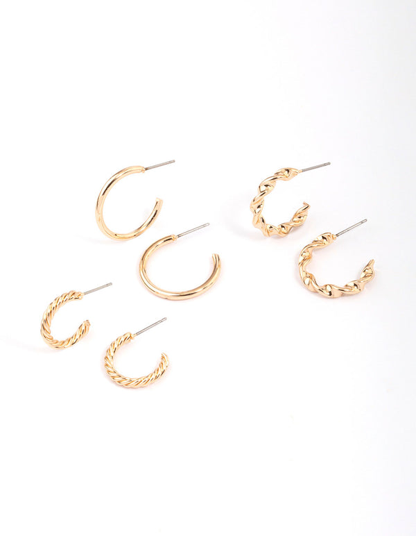 Gold Twisted & Polished Hoop Earring 3-Pack