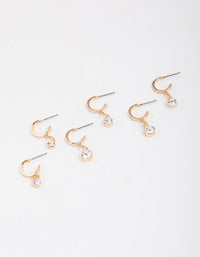 Gold Graduating Diamante Drop Huggie Earring 3-Pack - link has visual effect only