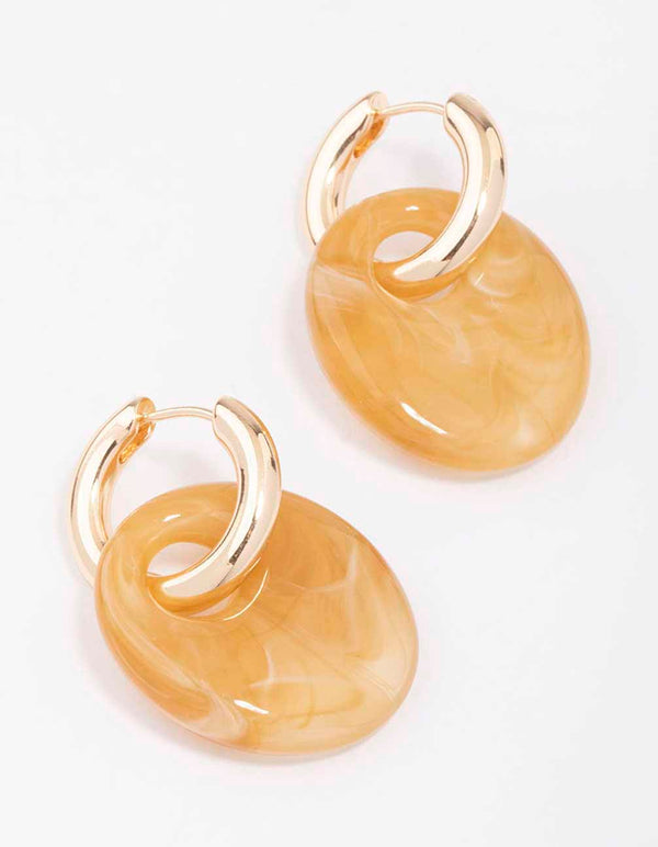Gold Small Double Marble Hoop Earrings