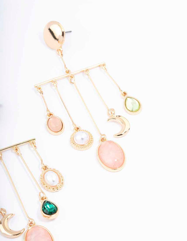 Gold Multi Charm Drop Earrings