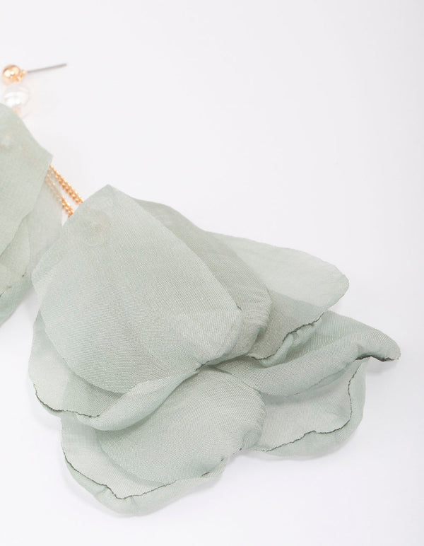 Gold Fabric Petal Leaves Drop Earrings