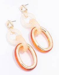 Gold Mixed Circle Link Drop Earrings - link has visual effect only