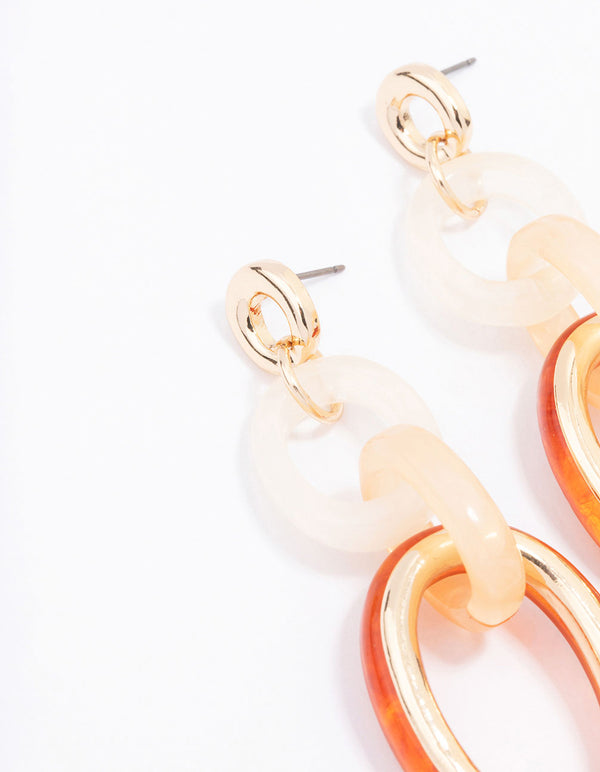 Gold Mixed Circle Link Drop Earrings