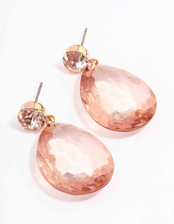 Gold & Peach Teardrop Diamante Earrings