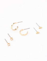 Gold Cubic Zirconia Huggie & Stud Earring 3-Pack - link has visual effect only