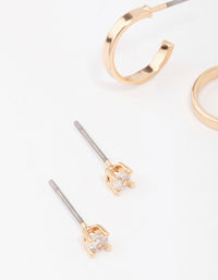 Gold Cubic Zirconia Huggie & Stud Earring 3-Pack - link has visual effect only