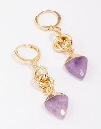 Gold Plated Linked Amethyst Drop Earrings - link has visual effect only