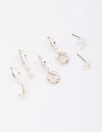 Silver Plated Celestial Cubic Zirconia Earring 3-Pack - link has visual effect only