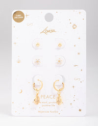 Gold Plated Cubic Zirconia Coin Earring 3-Pack - link has visual effect only