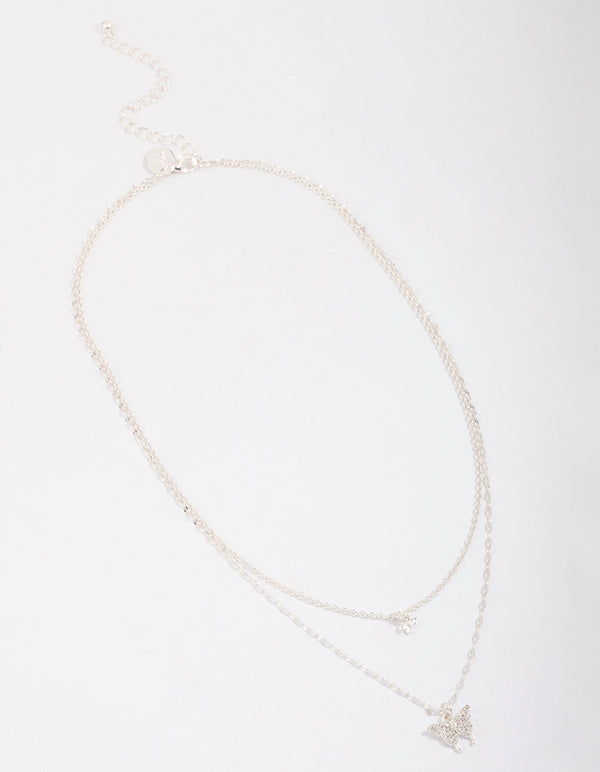 Silver Plated Graduating Butterfly Necklace