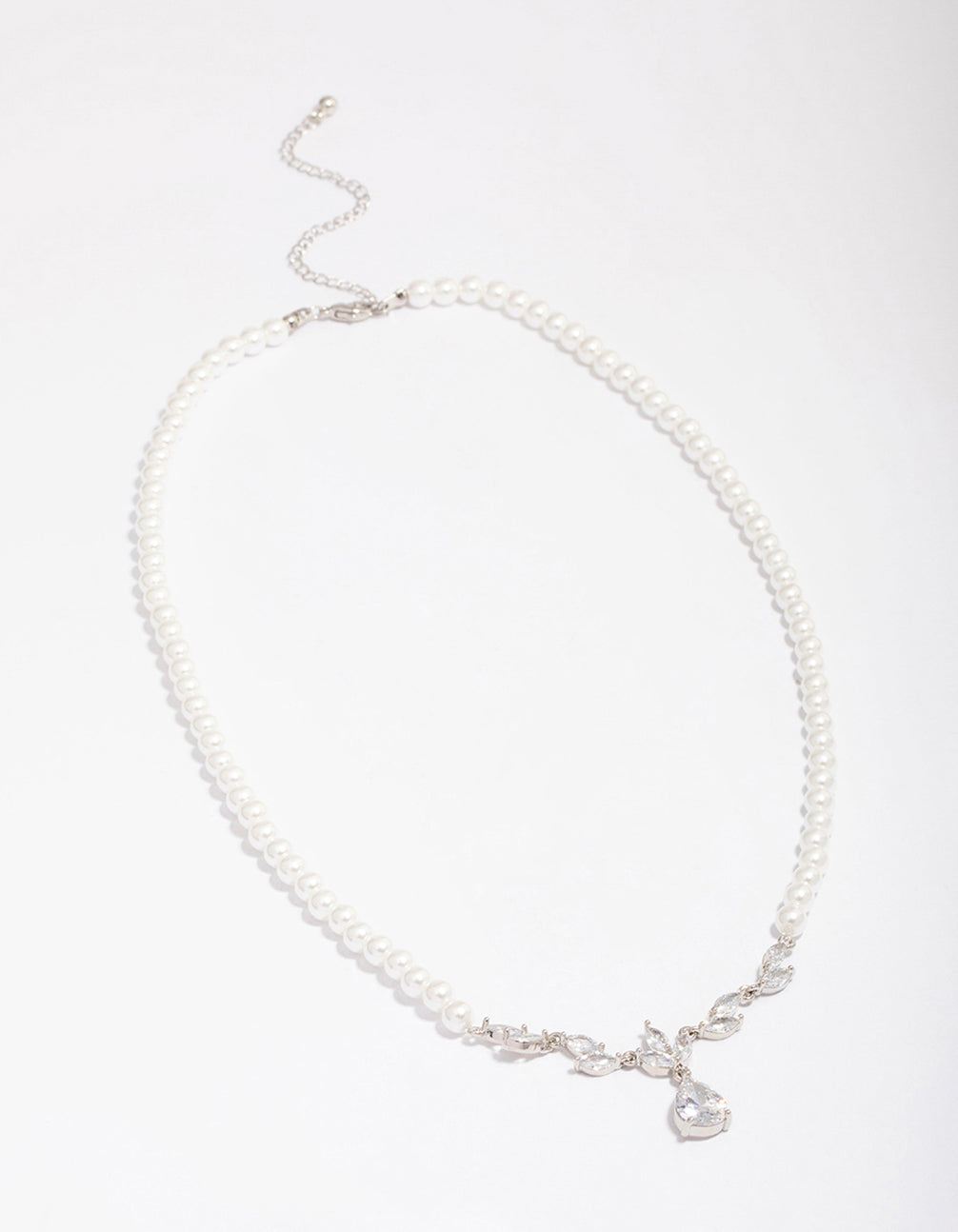 Silver Plated Pearl Strand Cubic Zirconia Vine Necklace