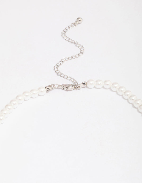 Silver Plated Pearl Strand Cubic Zirconia Vine Necklace