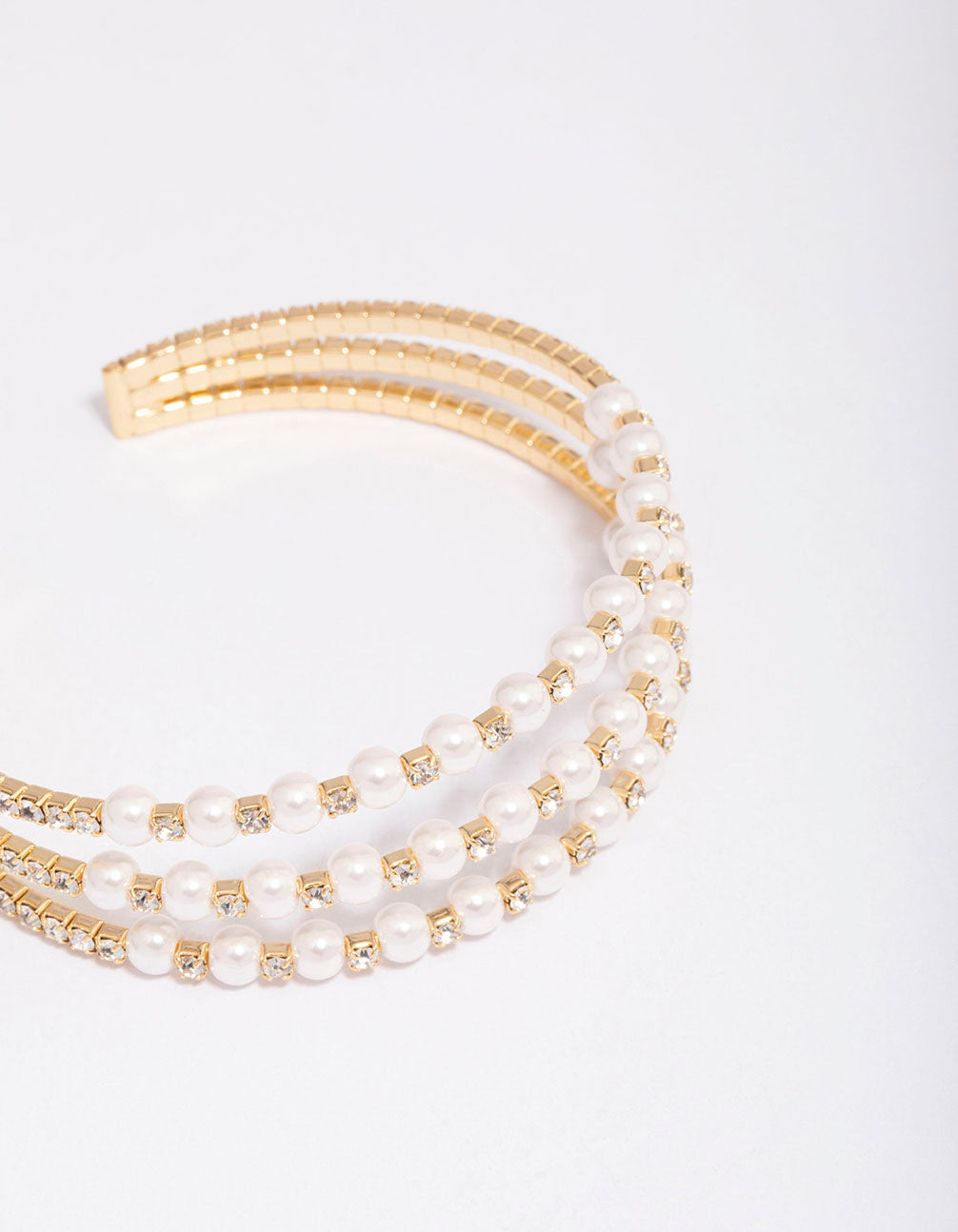 Gold Plated Triangular Cubic Zirconia Pearl Wrist Cuff