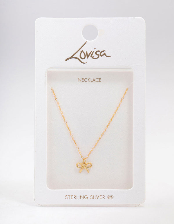 Gold Plated Sterling Silver Bow Pendant Necklace