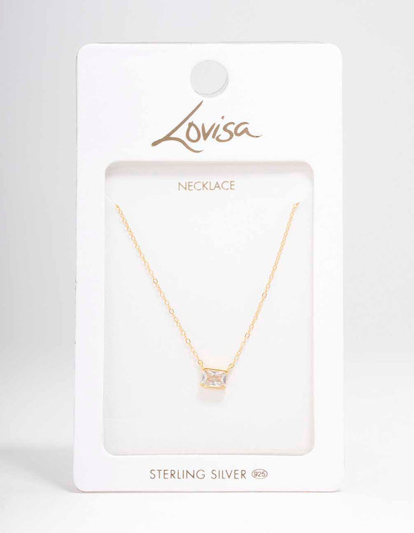 Gold Plated Sterling Silver Emerald Cut Pendant Necklace