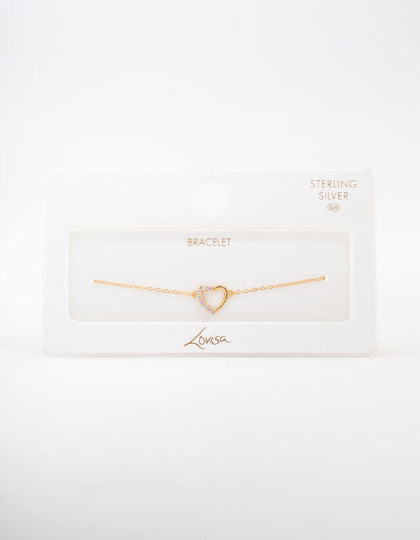 Gold Plated Sterling Silver Cubic Zirconia Heart Bracelet