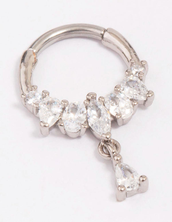 Surgical Steel Cubic Zirconia Pear Drop Clicker Ring