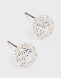 Silver Embellished Crystal Halo Stud Earrings - link has visual effect only