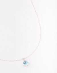 Silver Blue Crystal Solitaire Pendant Necklace - link has visual effect only