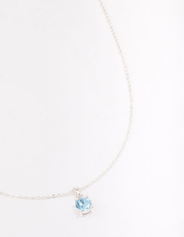 Silver Blue Crystal Solitaire Pendant Necklace