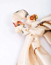 Cream Fabric Mixed Butterfly Satin Scarf - link has visual effect only