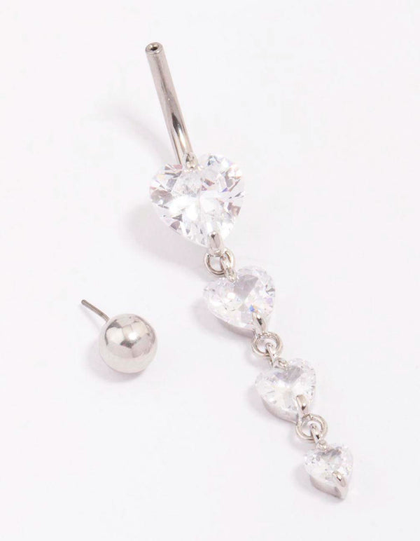 Titanium Cubic Zirconia Heart Belly Piercing