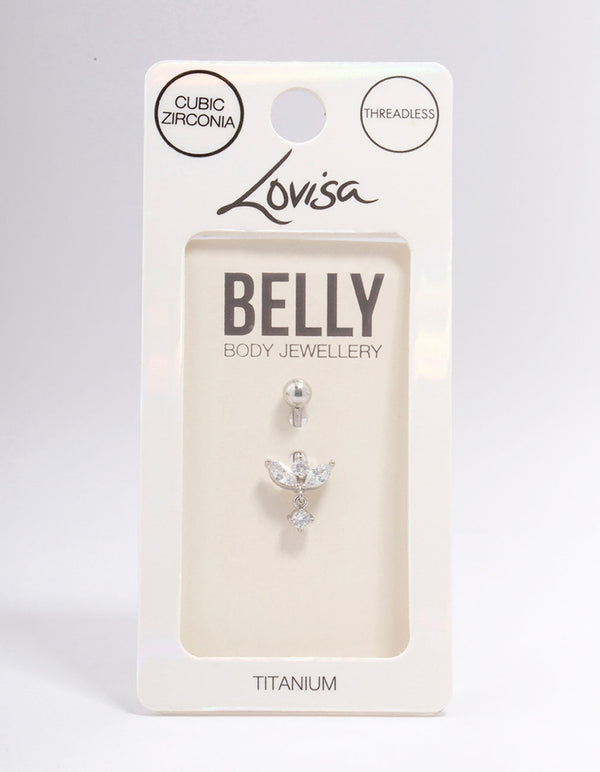 Titanium Cubic Zirconia Teardrop Dangle Belly Piercing