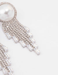 Silver Oversized Pearl Cup Chain Diamante Earrings - link has visual effect only