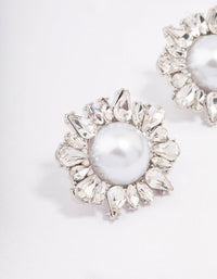 Rhodium Pearl & Cluster Statement Stud Earrings - link has visual effect only