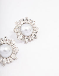 Rhodium Pearl & Cluster Statement Stud Earrings - link has visual effect only