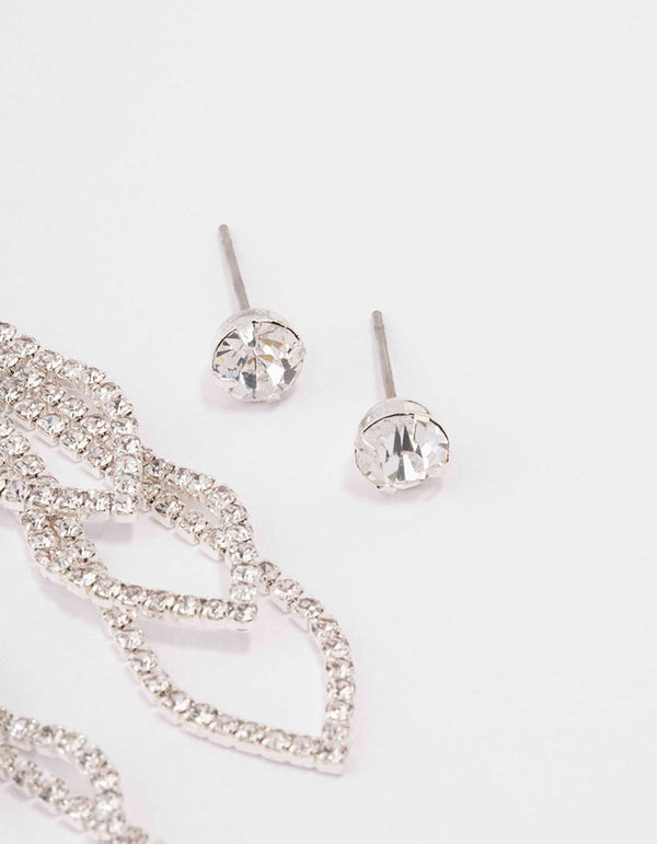 Silver Diamante Oval Earring Pack