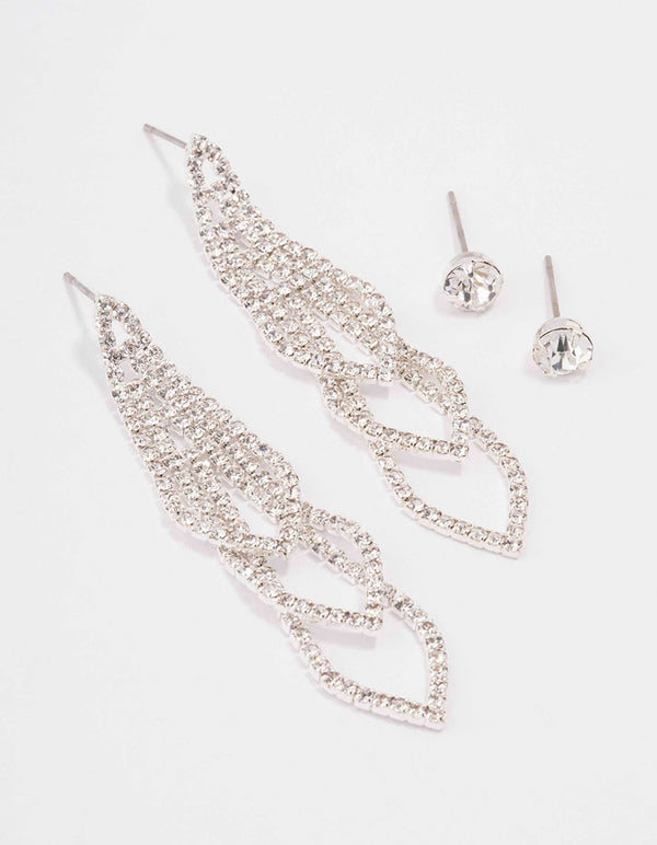 Silver Diamante Oval Earring Pack