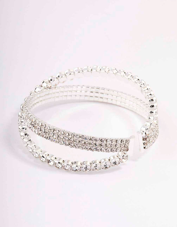 Silver Cluster Diamante Wrist Cuff