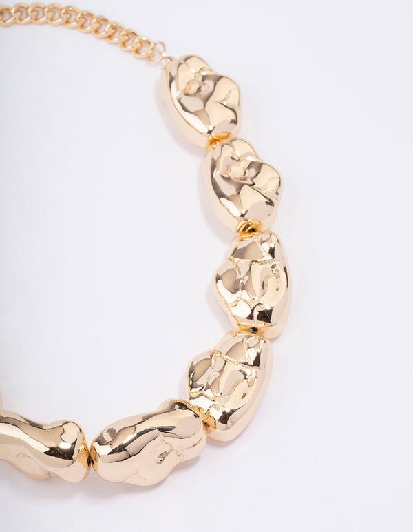 Gold Circular Textured Statement Necklace
