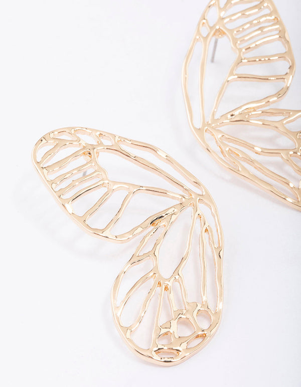 Gold Butterfly Wing Stud Earrings