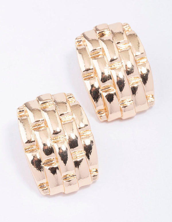 Gold Square Textured Stud Earrings