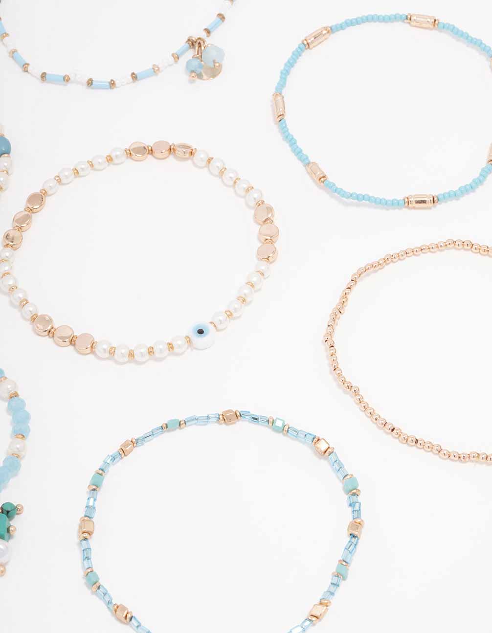 Gold Mixed Facet Pearly Beaded Stretch Bracelet Pack