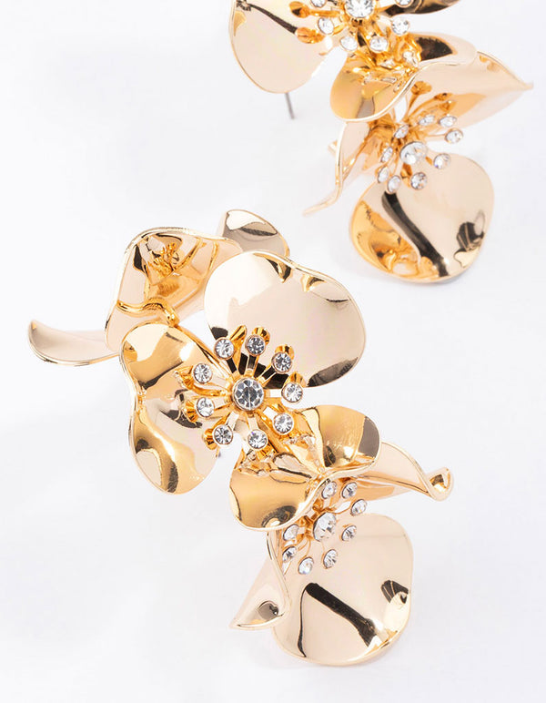 Gold Large Flower Statement Hoop Earrings