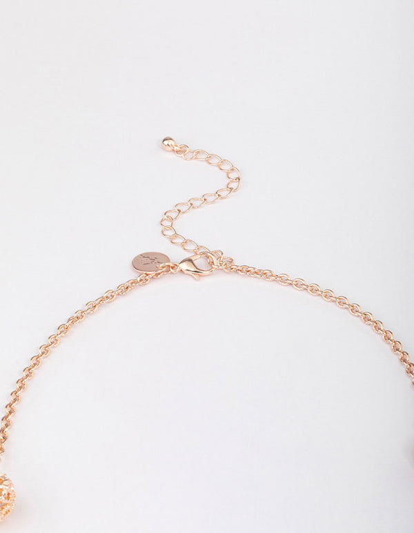 Rose Gold Decorative Diamante Long Necklace