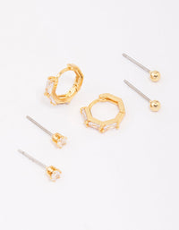 Gold Plated Brass Baguette Gold Ball Earring 6-Pack - link has visual effect only