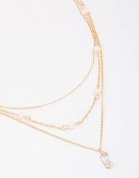 Gold Plated Brass Trio Pearl Baguette Layered Necklace - link has visual effect only