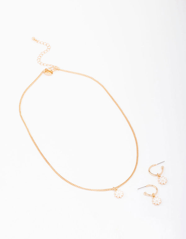 Gold Tiny Daisy Necklace & Earring Jewellery Set