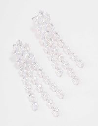 Silver Triple Layer Cubic Zirconia Cup Chain Drop Earrings - link has visual effect only