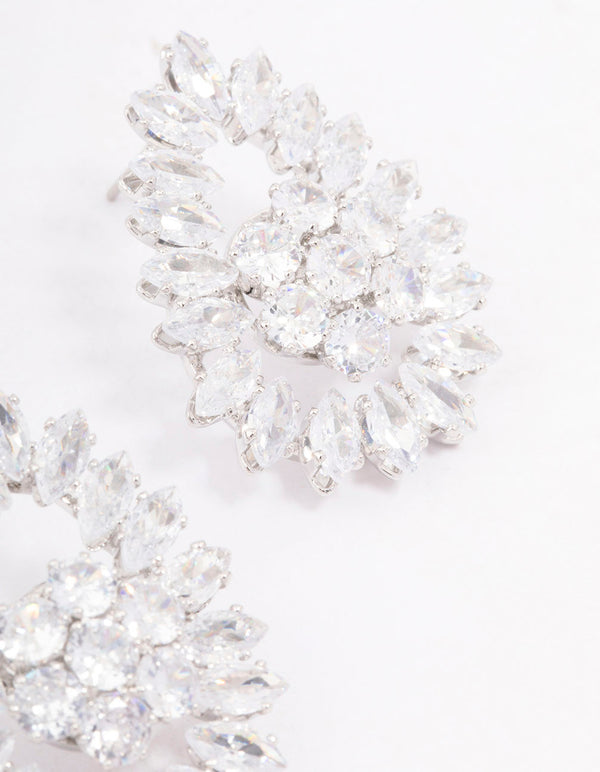 Silver Cubic Zirconia Statement Oval Stud Earrings