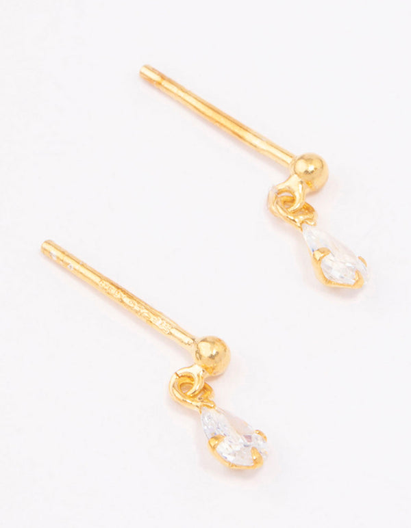 Gold Plated Sterling Silver Pear Cubic Zirconia Drop Earrings
